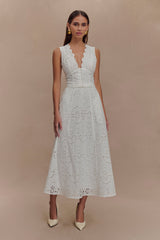 Arla Broderie Midi Skirt - White