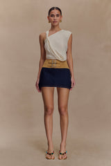 Miranda Faux Suede Belted Denim Mini Skirt - Indigo Blue