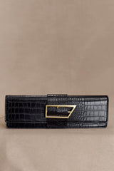 Jessica Faux Leather Crocodile Clutch - Black