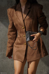 Sally Faux Suede Cinched Blazer - Milk Chocolate