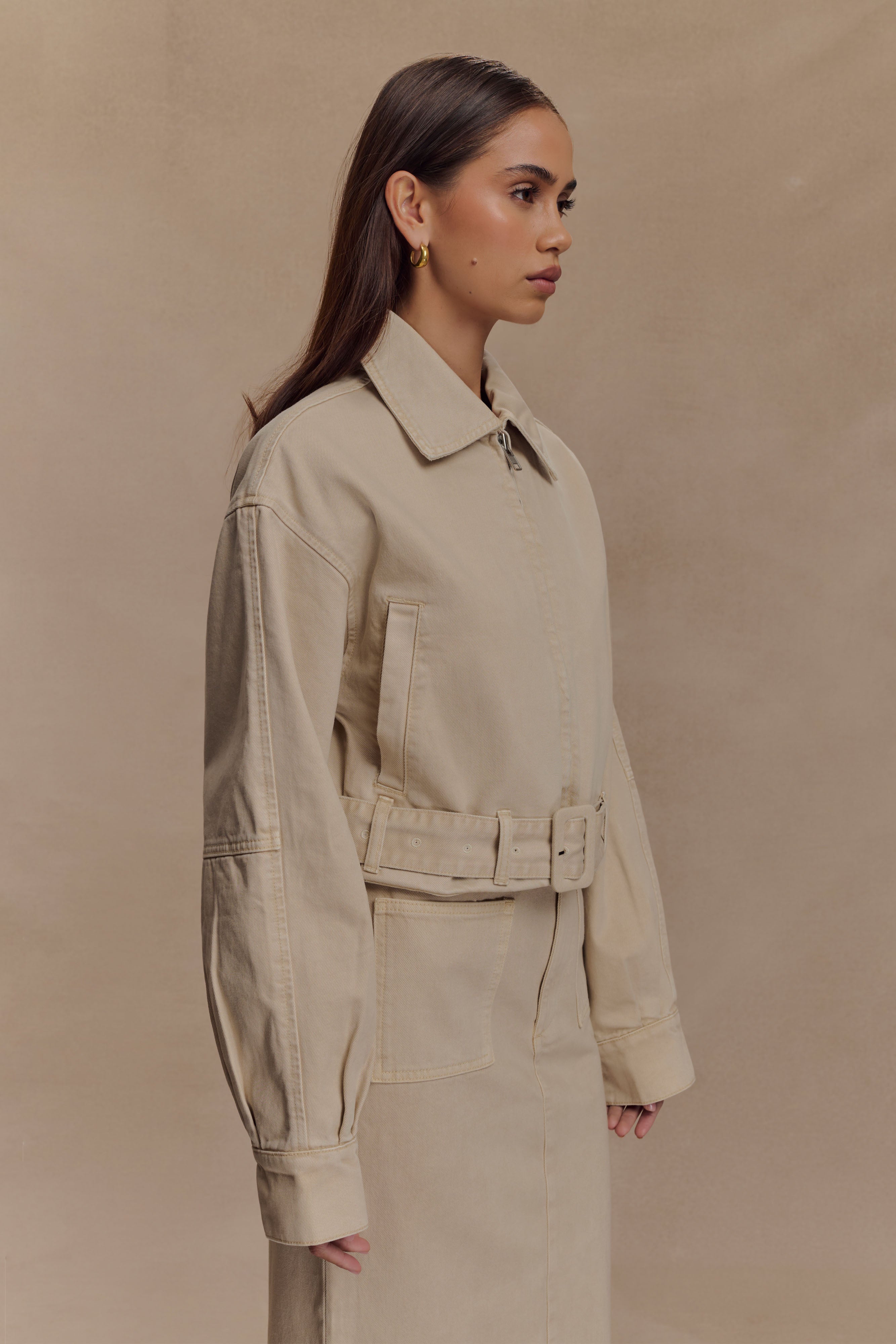 Fallon Cropped Denim Jacket - Stone Wash