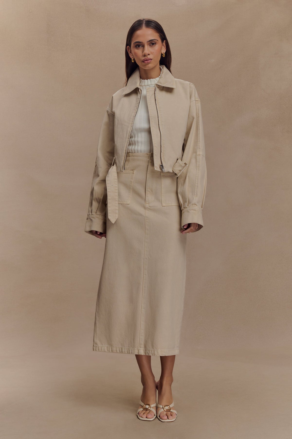 Fallon Cropped Denim Jacket - Stone Wash