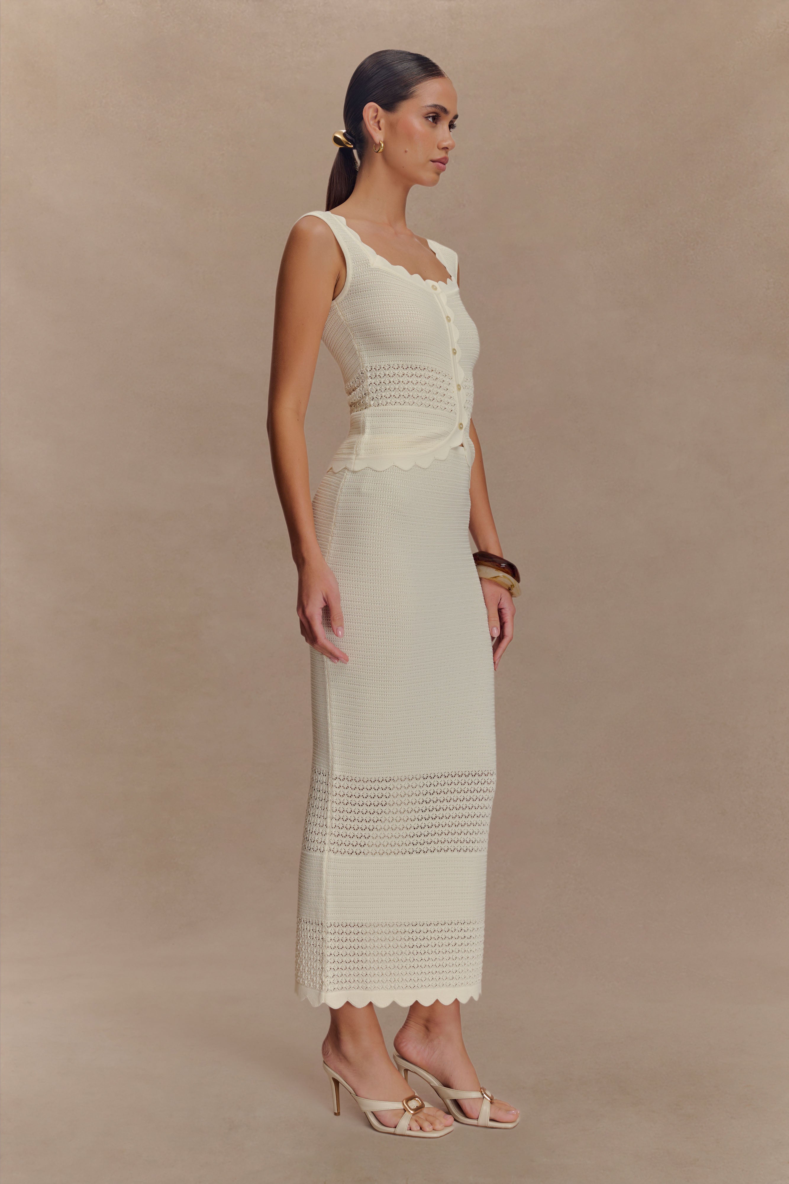 Madeline Scallop Knit Midi Skirt - Ivory