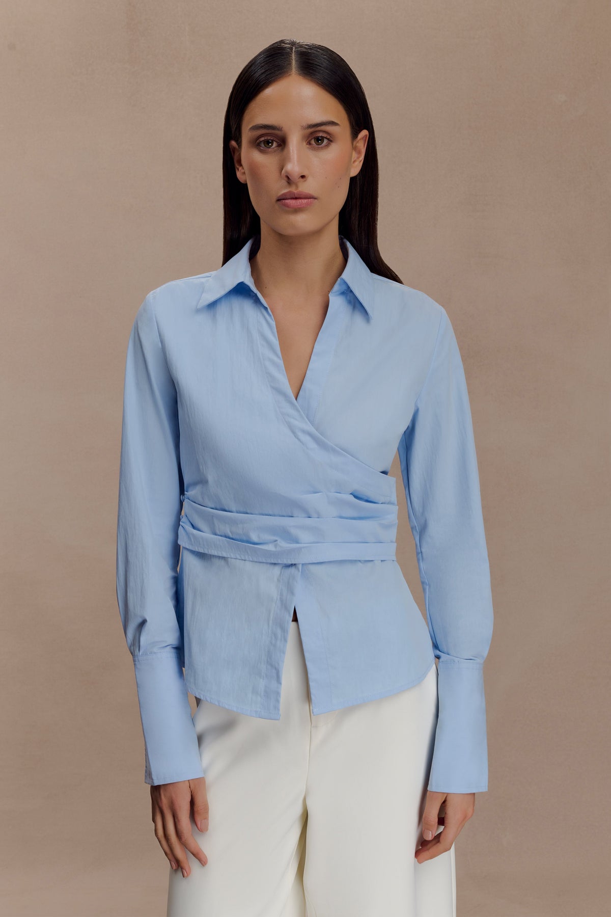 Eugenia Wrap Cotton Shirt - Blue