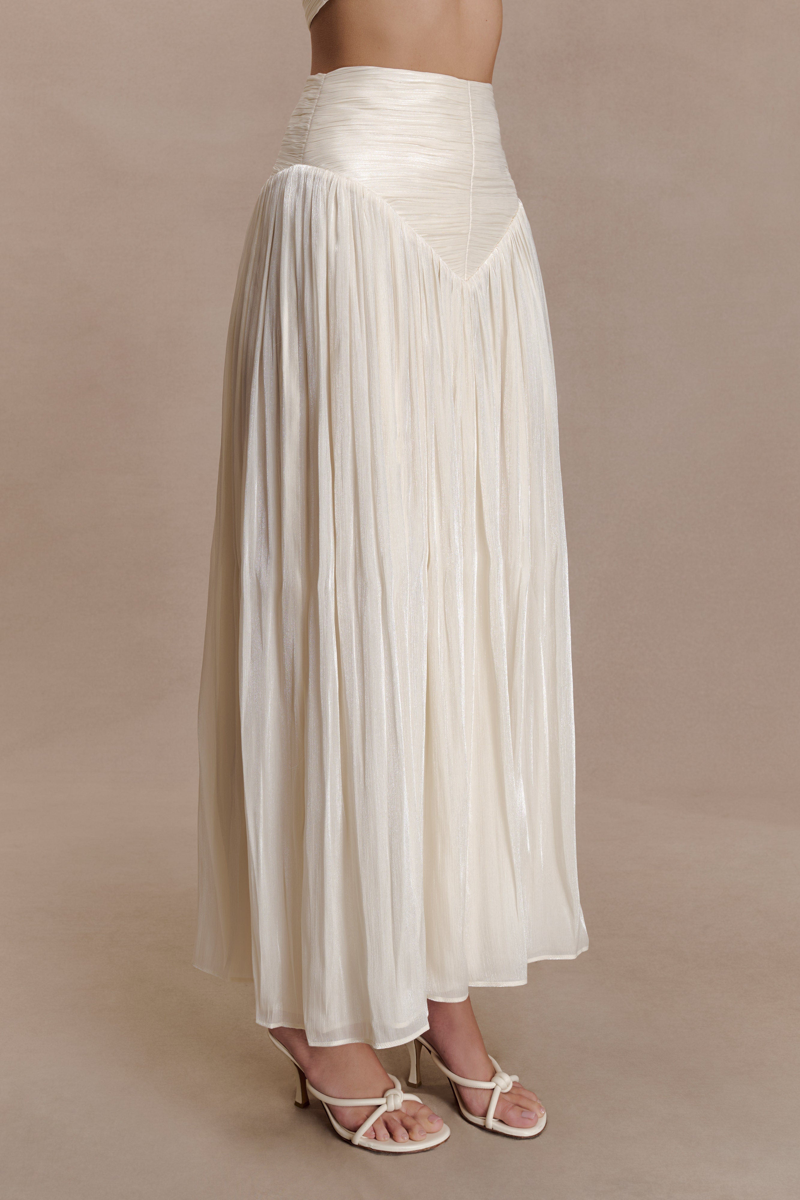 Makena Gathered Midi Skirt - Opal White