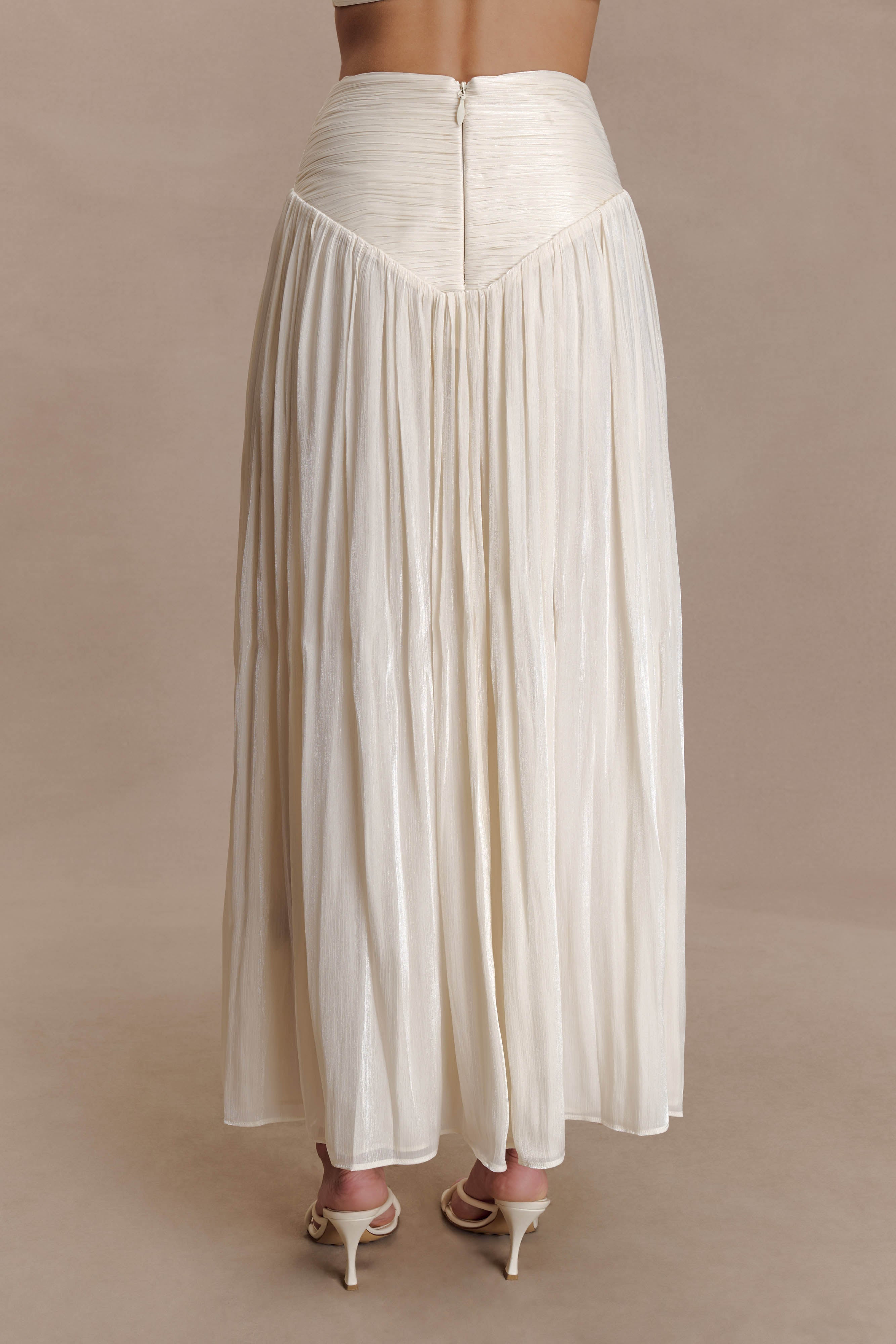 Makena Gathered Midi Skirt - Opal White