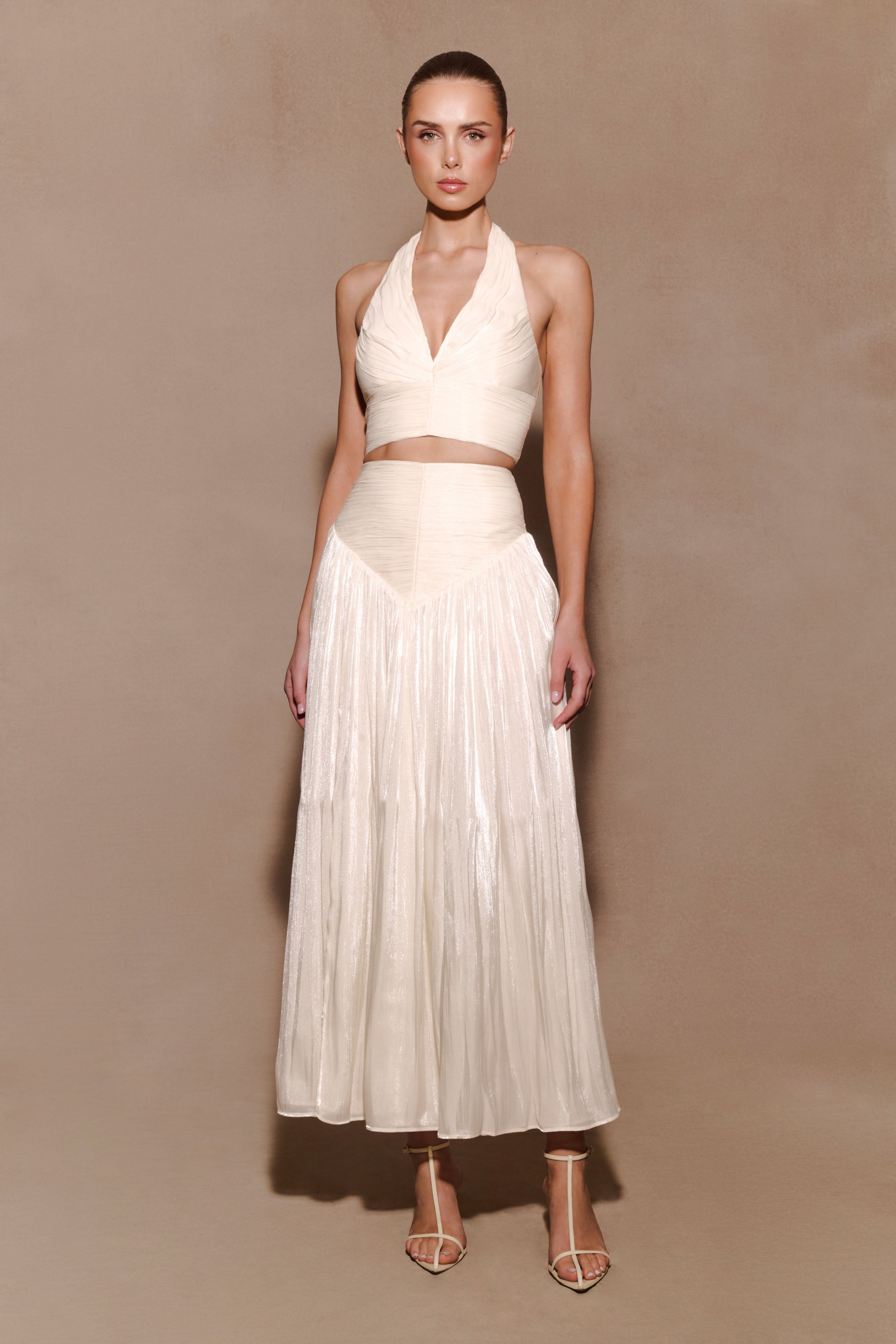 Makena Gathered Midi Skirt - Opal White