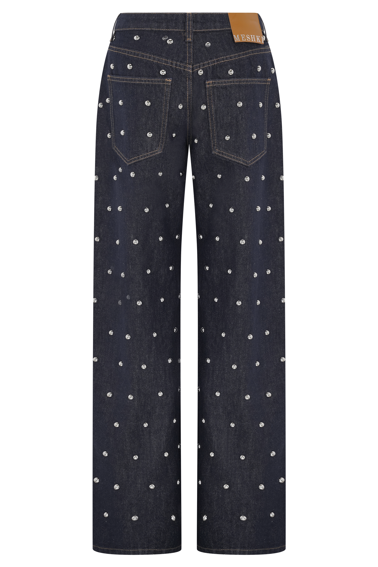 Alima Mid Rise Stud Denim Jeans - Washed Indigo Blue